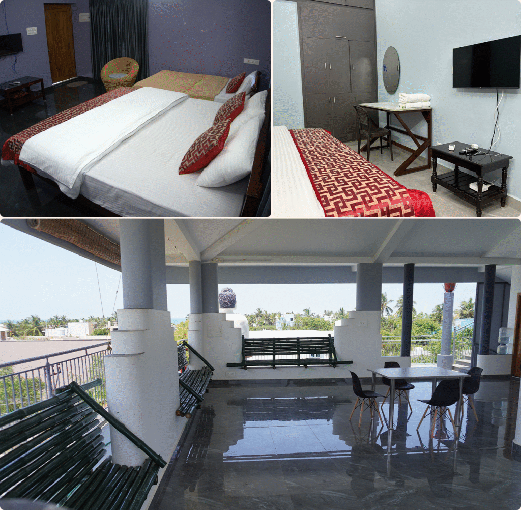 A spacious sea-view penthouse with King & Queen beds, open balcony, and a 10ft Buddha statue. Perfect for families, friends, and celebrations.