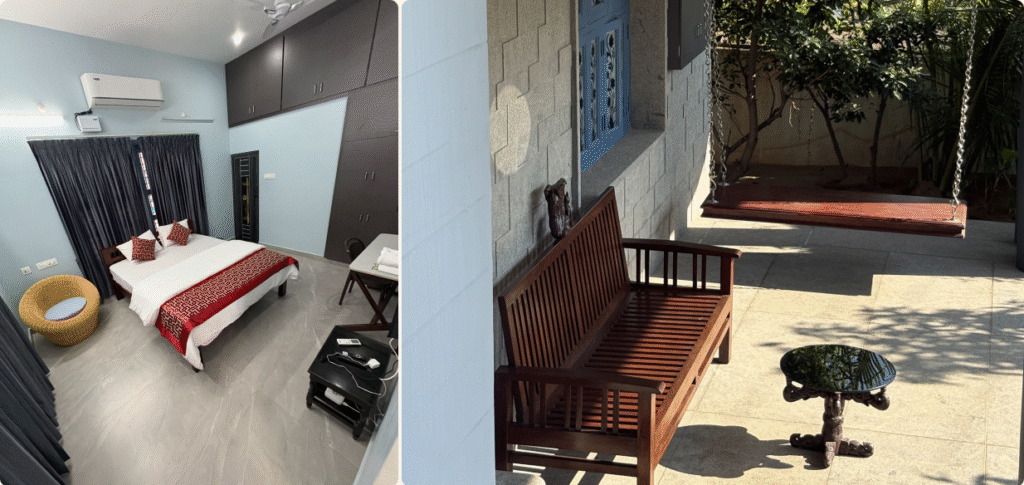 A grand family suite with a large hall, stone-built corridor, and garden views. Perfect for peaceful, long family stays.